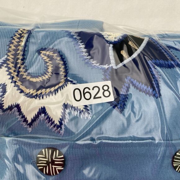 Indigo Moon Jacket Womens 2X Blue Embroidered Flowers Button Front Wearable Art - Picture 16 of 16